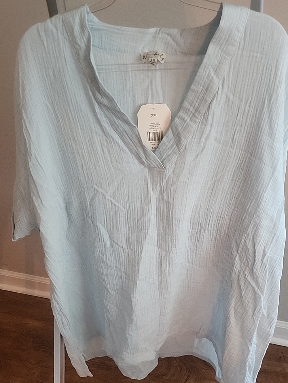 Wonderly Light Blue V-Neck Tunic Top